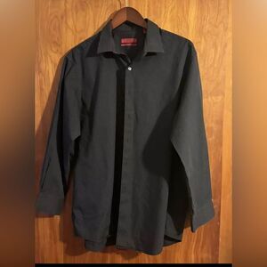 Alfani‎ Men's Black Fitted Liquid Stripe Dress Shirt Black size 17 32-33 XL.